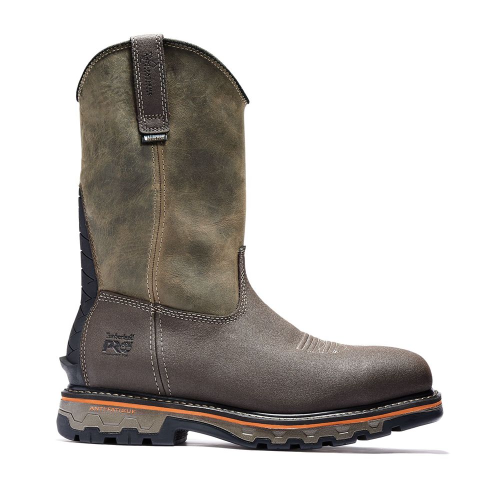 Timberland Pro Μποτακια Ανδρικα Ελιά/Καφε - True Grit Waterproof Composite-Toe Pull-On - Greece 2104